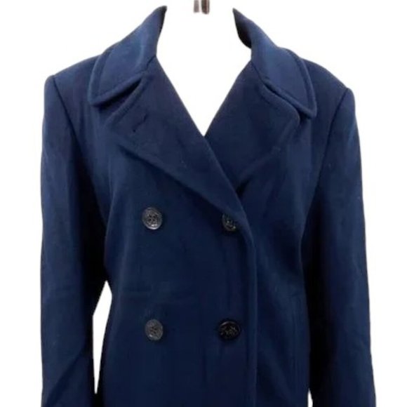 Forecaster Navy Blue Wool Blend Pea Coat - Picture 2 of 10